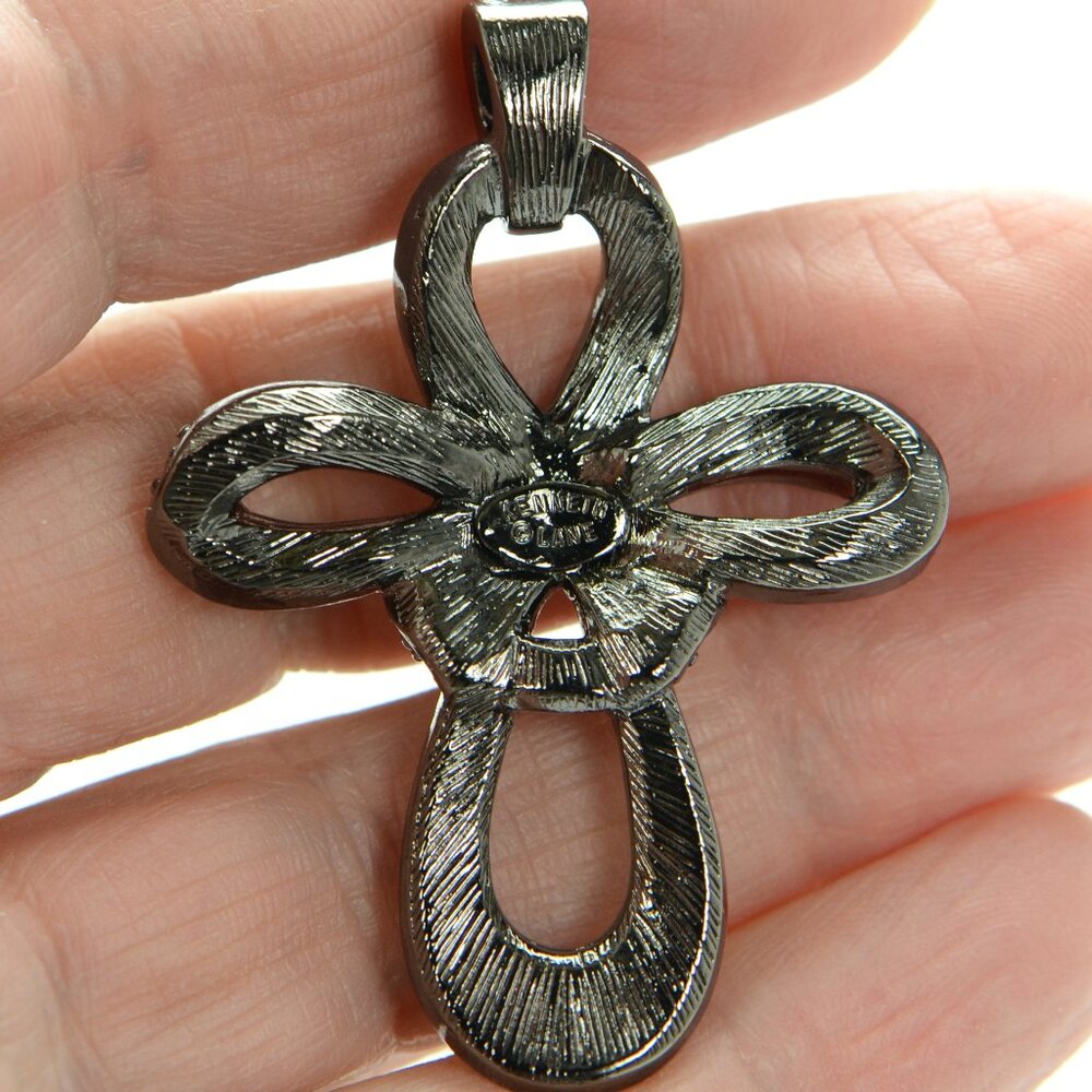 Kenneth Jay Lane Kjl Gunmetal Crystal Cross Penda… - image 4